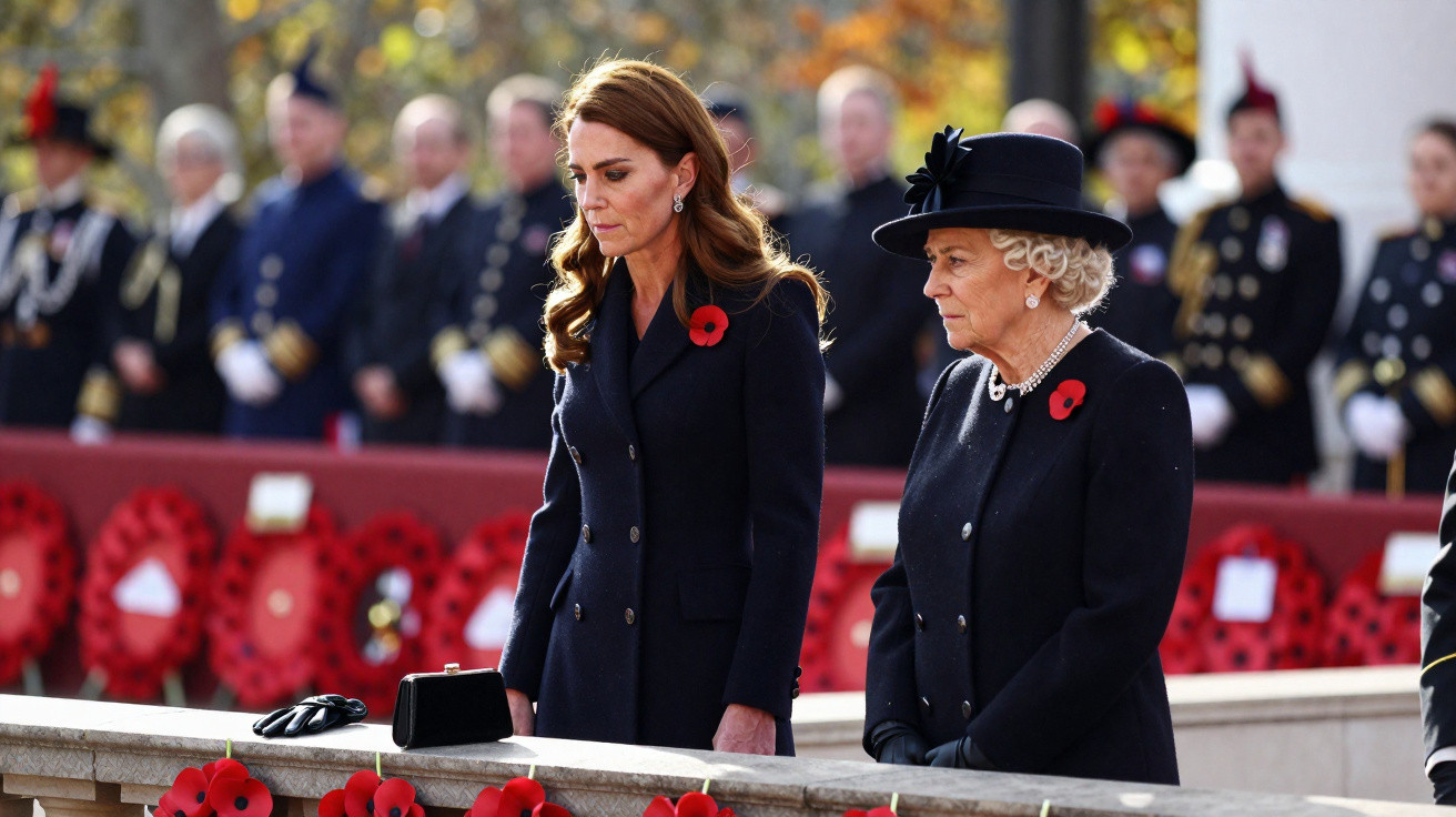 Duas mulheres vestidas de preto com flores vermelhas no peito em cerimônia formal ao ar livre.